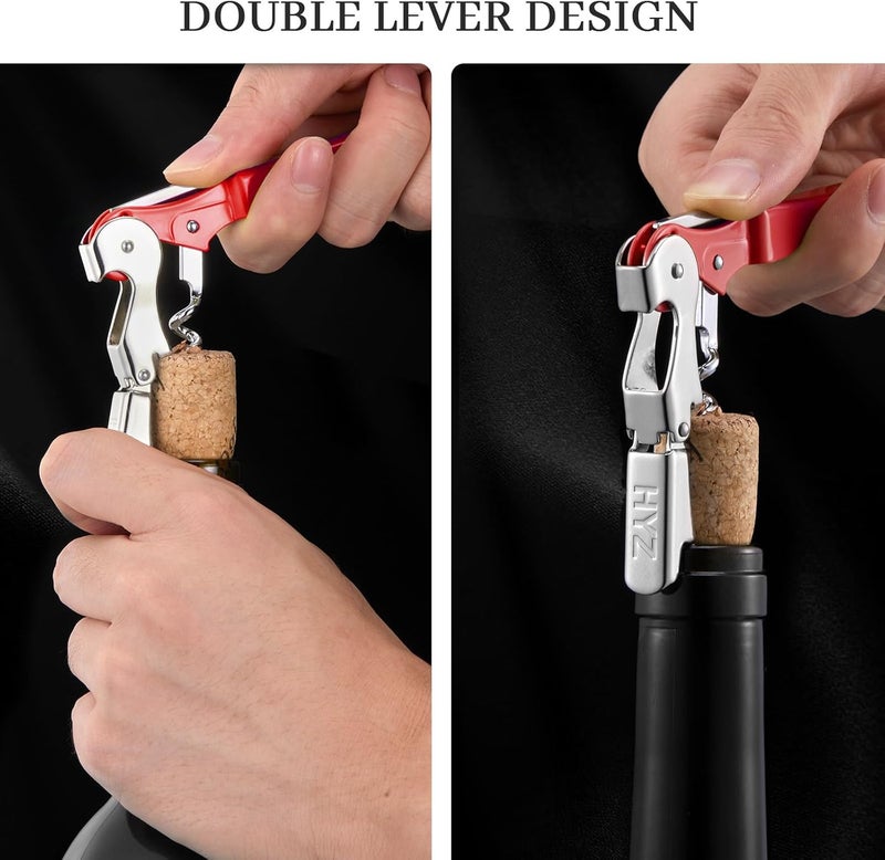 HYZ 2-Pack Wine Opener Waiter Corkscrew, Professional Wine Key for Servers, Bartender with Foil Cutter, Manual Wine Bottle Opener Double Hinged (Red) - Image 4